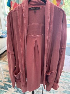 DownEast Open-Front Cardigan in Dusty Rose Mauve XXL